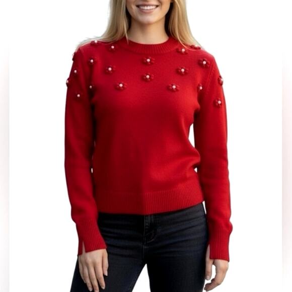 Alashan Wool Pearl Embellished Red Sweater Crew Neck Holiday Party Winter XL - Picture 14 of 15